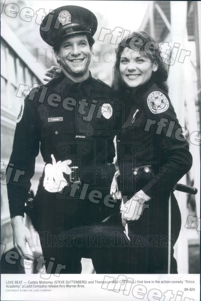 1984 Actors Steve Guttenberg &amp; Kim Cattrall in Police Academy Press Photo ady127 - Historic Images