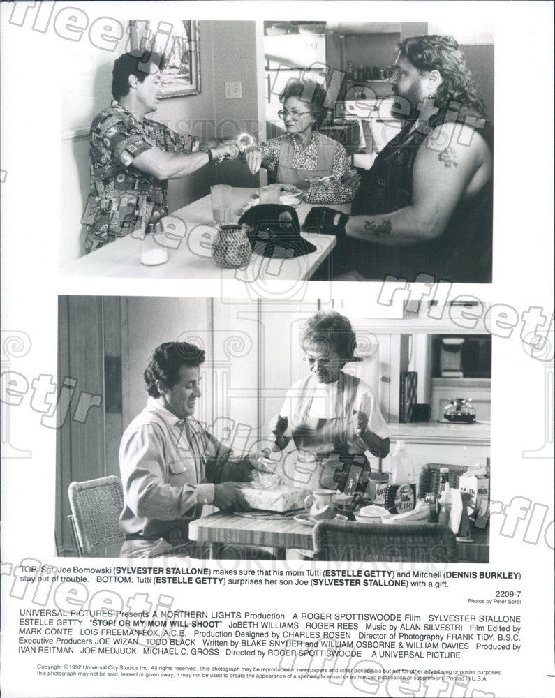 1992 Actors Sylvester Stallone, Estelle Getty, Dennis Burkley Press Photo adz509 - Historic Images