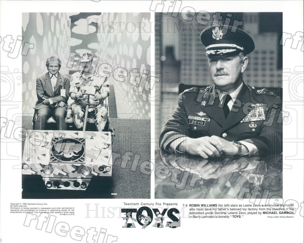 1992 Actors Robin Williams &amp; Michael Gambon in Film Toys Press Photo adz63 - Historic Images