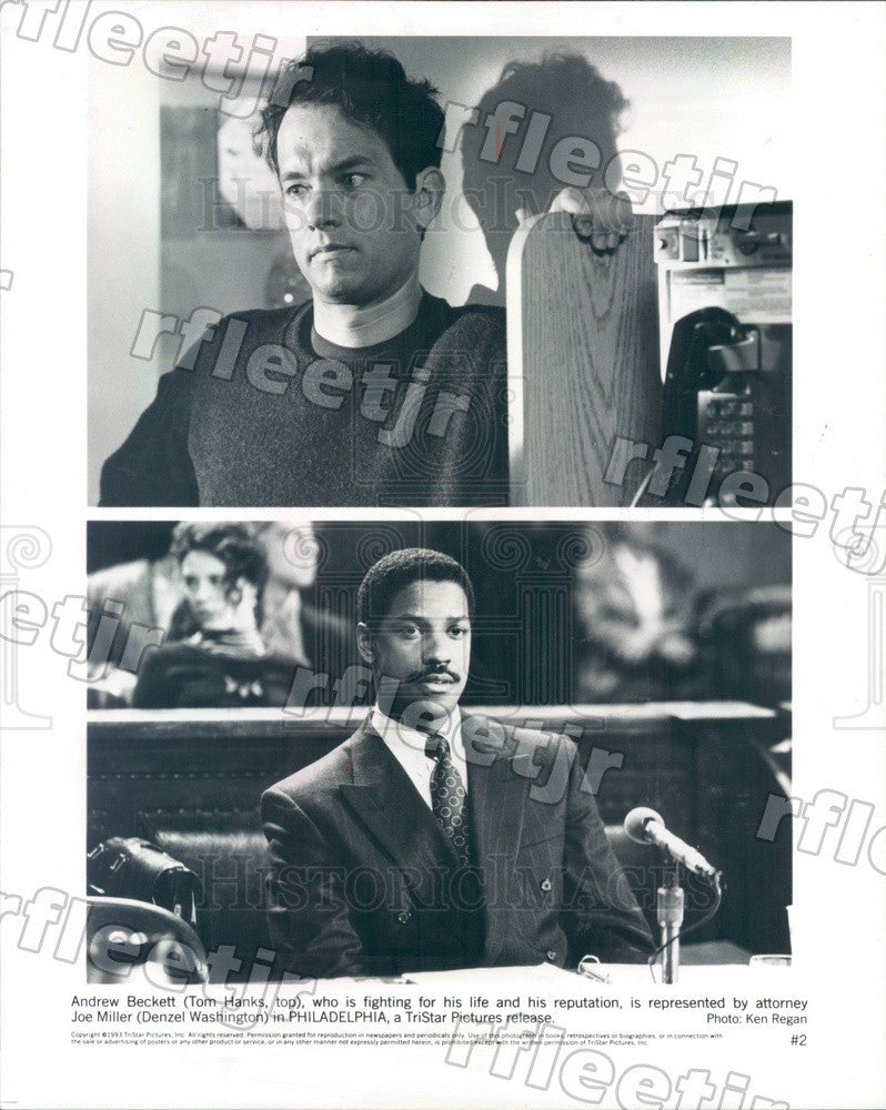 1993 Oscar Winning Actors Denzel Washington &amp; Tom Hanks Press Photo adz73 - Historic Images