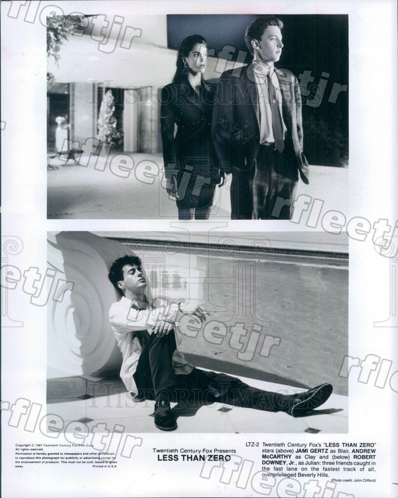 1987 Actors Robert Downey Jr, Jami Gertz, Andrew McCarthy Press Photo adz7 - Historic Images