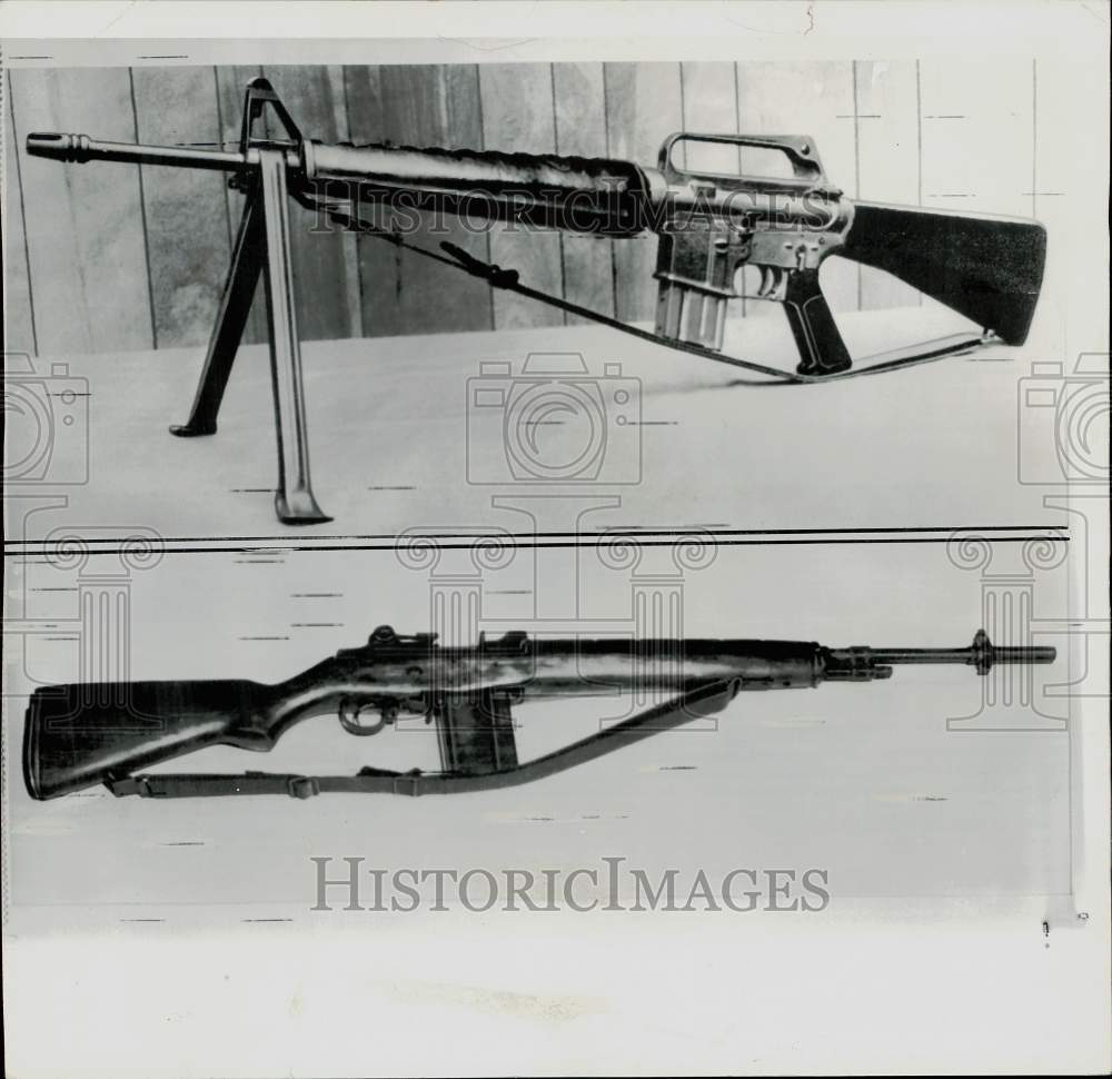 1966 Press Photo M-16 and M-14 Military Rifles for the Vietnam War in Washington- Historic Images