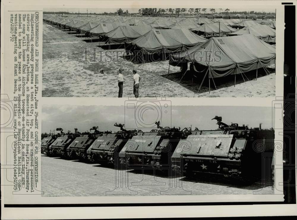 1972 Press Photo Tent City, Armored Personnel Carriers, Homestead Air Force Base- Historic Images