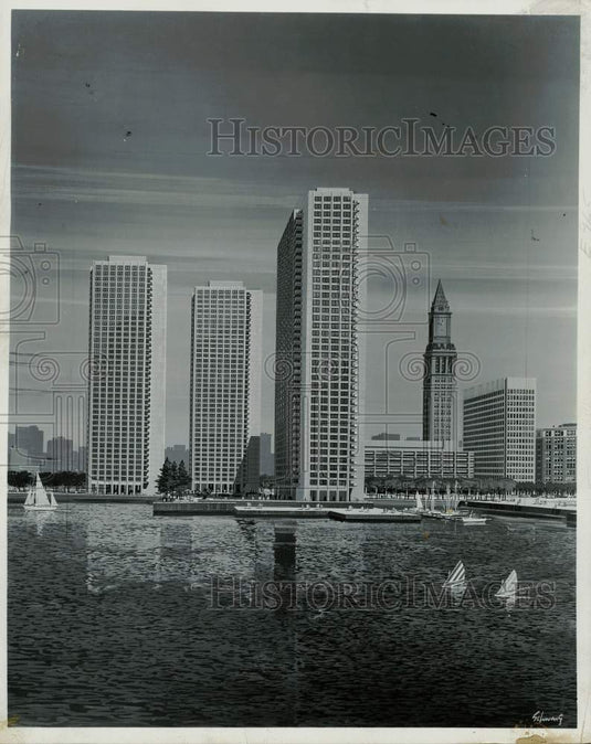 1969 Press Photo Artist's Rendering of Apartment Towers on Boston Waterfront- Historic Images