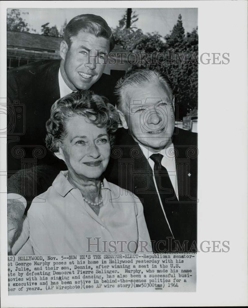 1964 Press Photo Senator-Elect George Murphy, Wife Julie &amp; Son Dennis, Hollywood- Historic Images