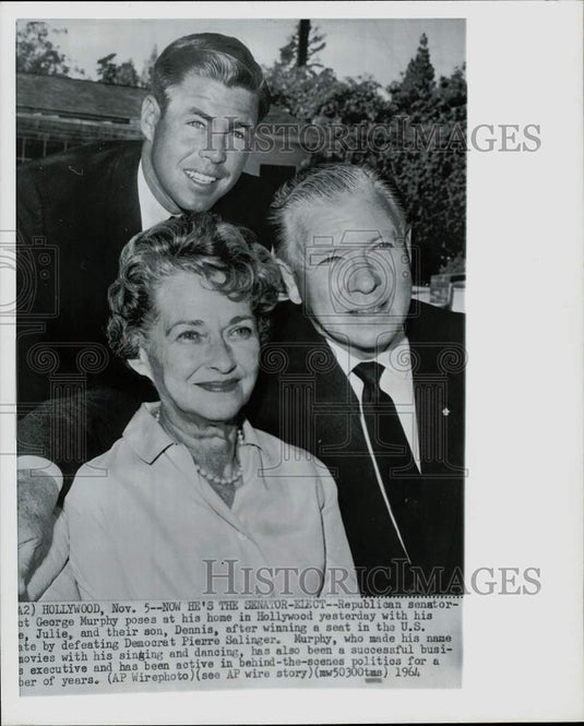 1964 Press Photo Senator-Elect George Murphy, Wife Julie & Son Dennis, Hollywood- Historic Images