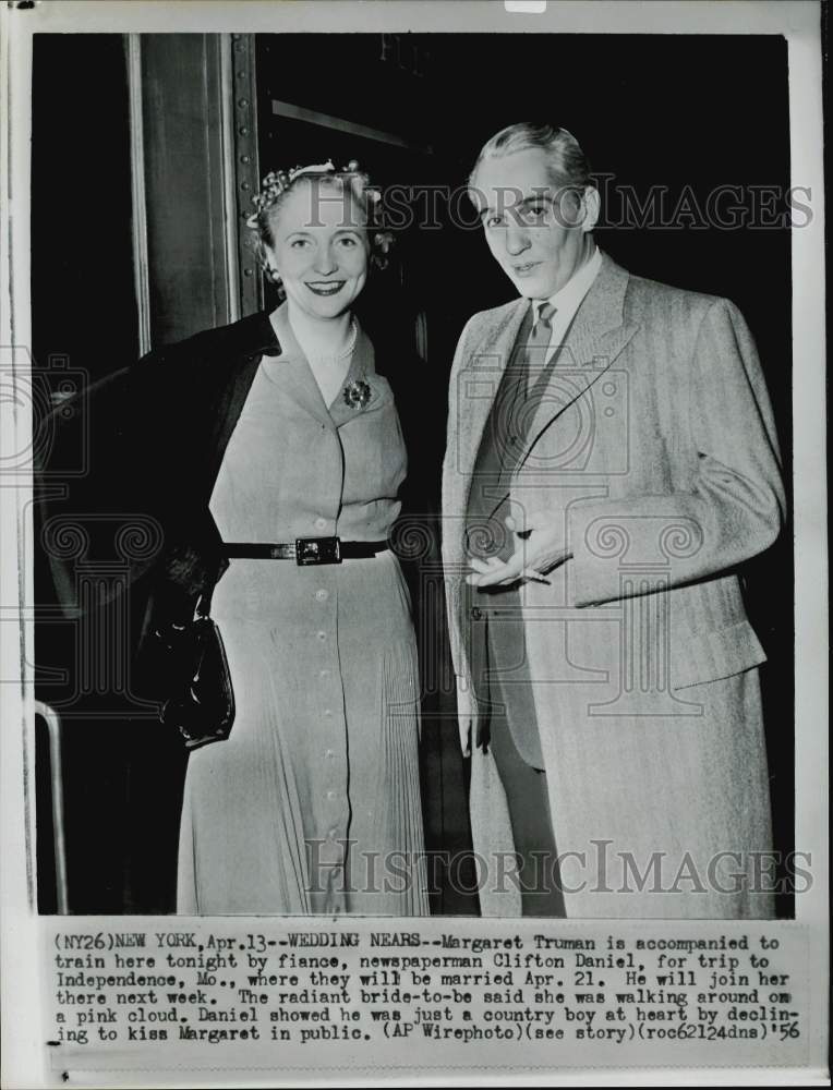 1956 Press Photo Margaret Truman &amp; Fiance Clifton Daniel, New York - afa17019- Historic Images