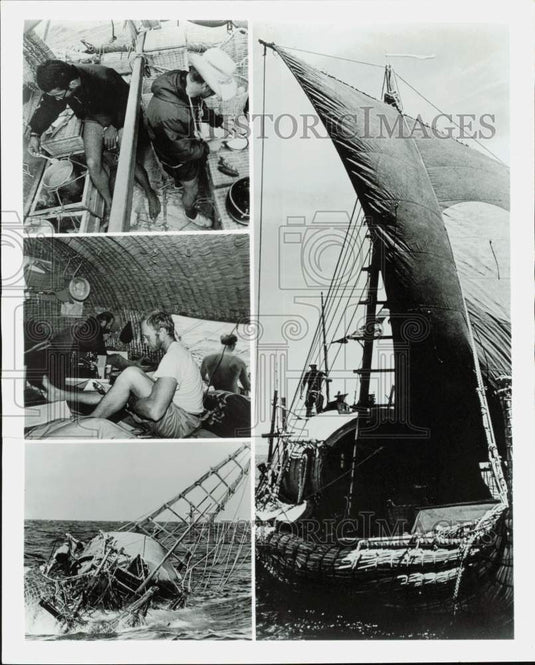 1971 Press Photo Thor Heyerdahl & crewmen aboard the Ra I on its ocean voyage- Historic Images