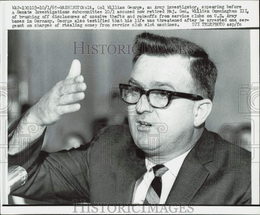 1969 Press Photo Lt. Col. William George testifies before Senate Committee- Historic Images