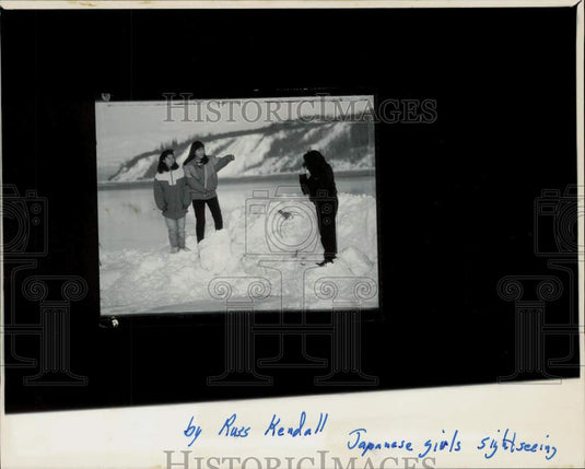 Press Photo Japanese Girls Sightseeing in Snow - afa42216- Historic Images