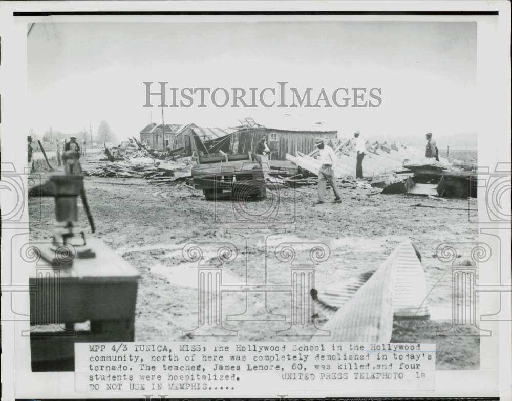 1956 Press Photo Community School In Hollywood, Mississippi Destroyed By Tornado- Historic Images