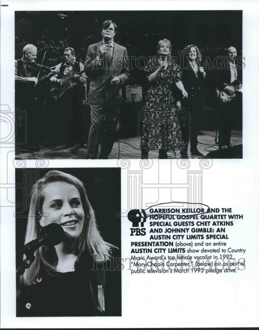 1993 Press Photo Garrison Keillor & Mary Chapin-Carpenter on Austin City Limits - Historic Images