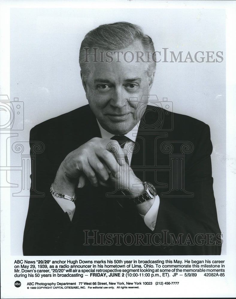 1989 Press Photo Hugh Downs, &quot;20/20&quot; Anchor on ABC News - Historic Images