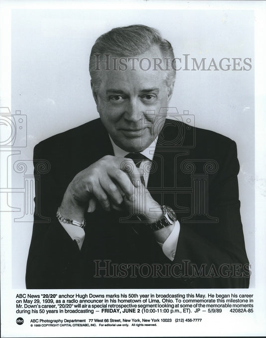1989 Press Photo Hugh Downs, "20/20" Anchor on ABC News - Historic Images