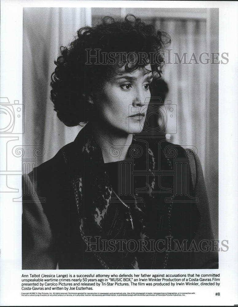 1989 Press Photo Jessica Lange as Ann Talbot  in "Music Box" - Historic Images