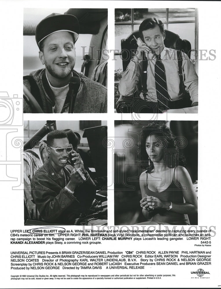 1992 Press Photo Chris Elliott, Phil Hartman, and Stars of Film "CB4" - Historic Images