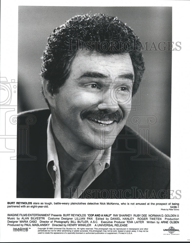 1992 Press Photo Burt Reynolds, Actor in "Cop and a Half" - Historic Images