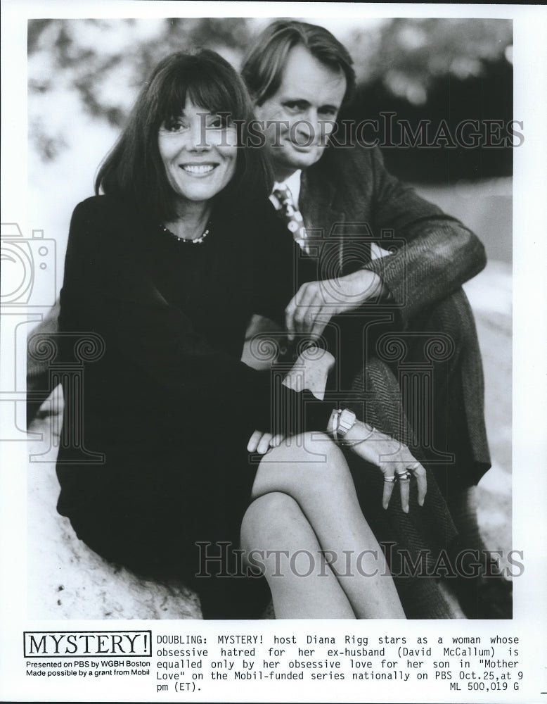 Press Photo &quot;Mystery&quot; Host Diana Rigg and David McCallun - Historic Images