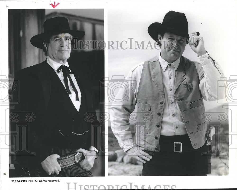 1994 Press Photo Hugh O&#39;Brien, Bruce Boxleitner, Stars of &quot;Wyatt Earp&quot; Film - Historic Images