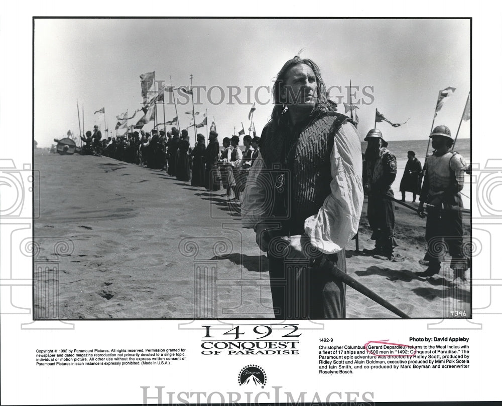 1992 Press Photo Actor Gerard Depardieu in &quot;1492: Conquest of Paradise&quot; movie - Historic Images