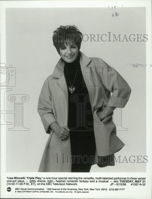 1988 Press Photo Liza Minnelli, Actress in Special "Liza Minnelli: Triple Play" - Historic Images