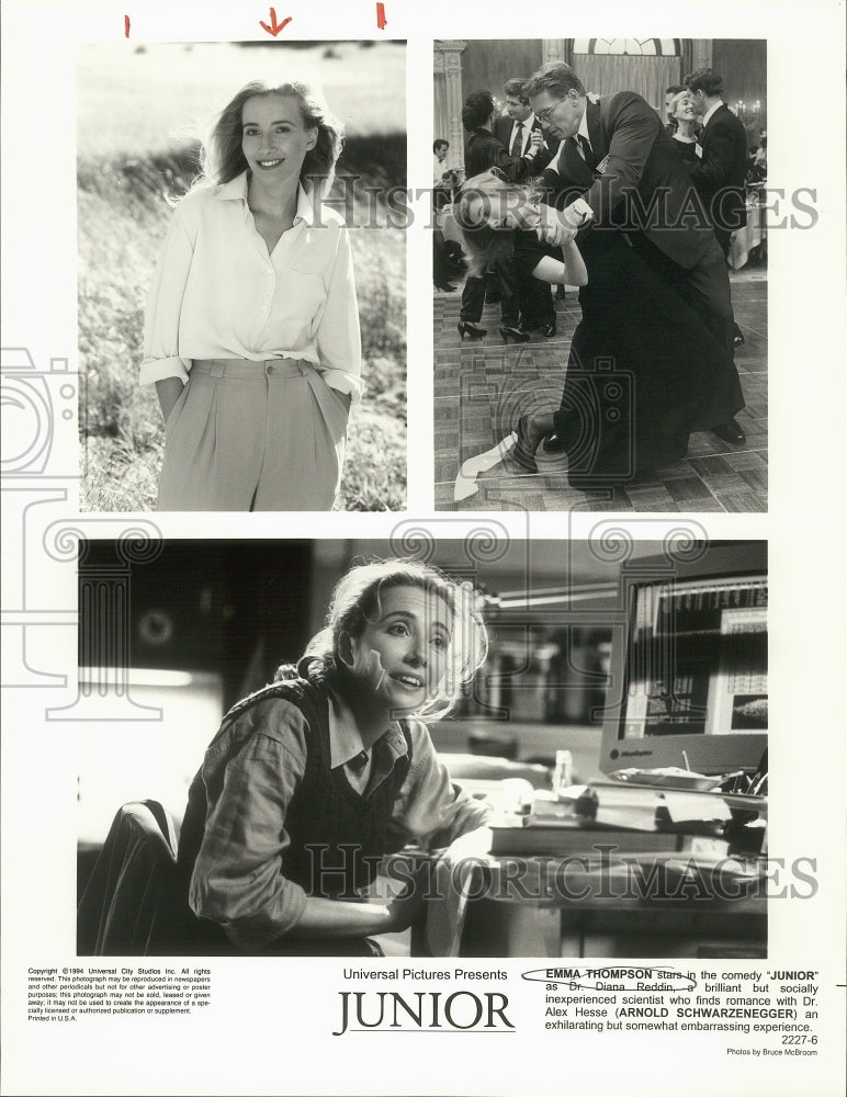 1994 Press Photo Emma Thompson and Arnold Schwarzenegger in "Junior" - Historic Images