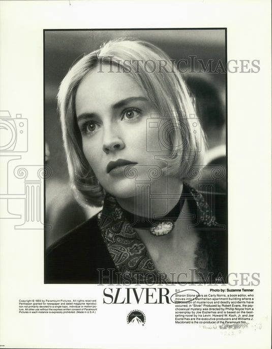 1993 Press Photo Sharon Stone, Actress, as Carly Norris in "Sliver" - Historic Images