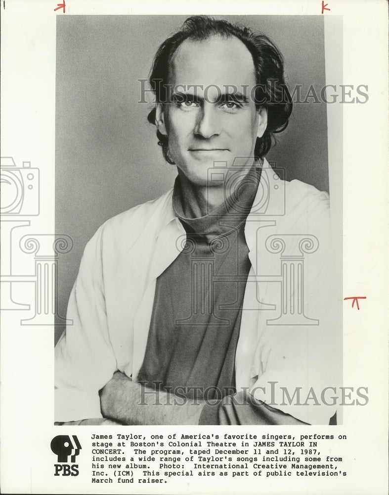 1987 Press Photo Musician James Taylor on "James Taylor in Concert" on PBS - Historic Images