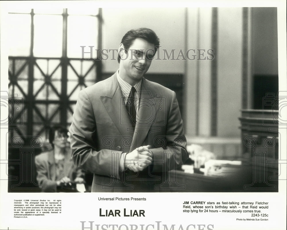 1996 Press Photo Actor Jim Carrey Stars in &quot;Liar Liar&quot; - Historic Images