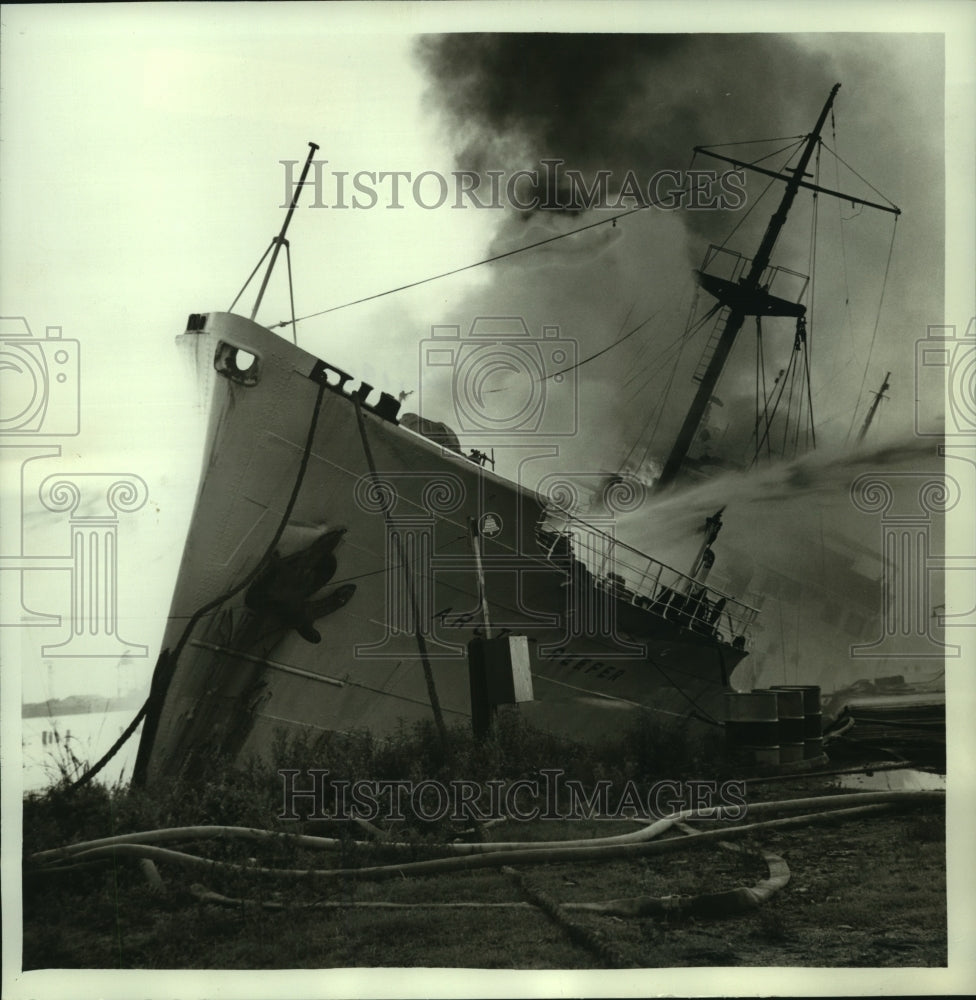 1965 Arctic Reefer Ship on Fire While Tied Up at Mobile, Alabama - Historic Images