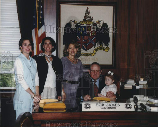 Press Photo Governor Fobe James in his office with visitors, Alabama - Historic Images