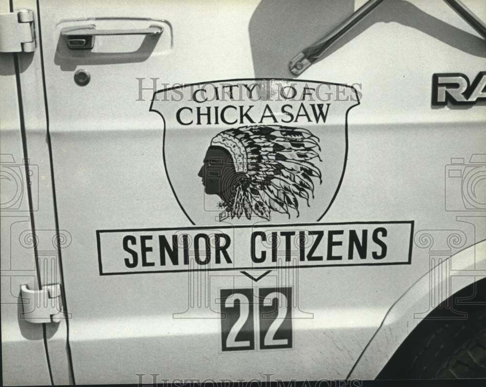 1987 Press Photo City of Chickasaw Senior Citizens vehicle logo, Alabama- Historic Images