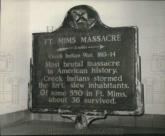 1974 Press Photo Fort Mims Massacre Memorial Plaque, Alabama - Historic Images