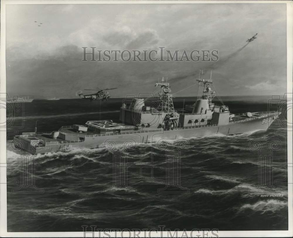1970 Press Photo Artist drawing of U.S. Navy&#39;s DD-963 Class Destroyer - Historic Images
