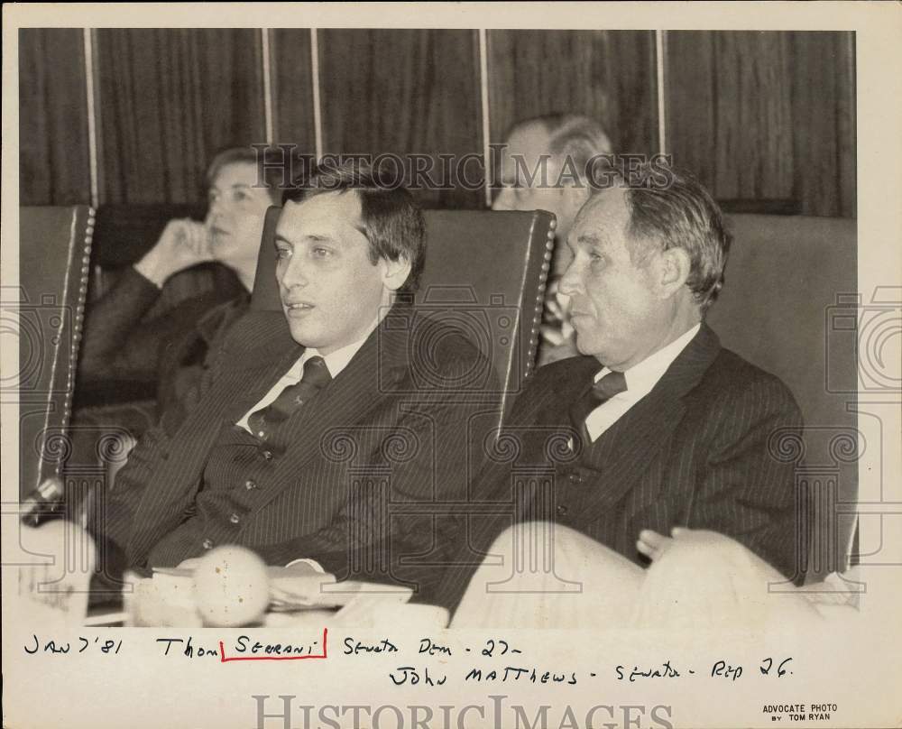 1981 Press Photo Senator Thom Serrani and Senator John Matthews at a Meeting- Historic Images