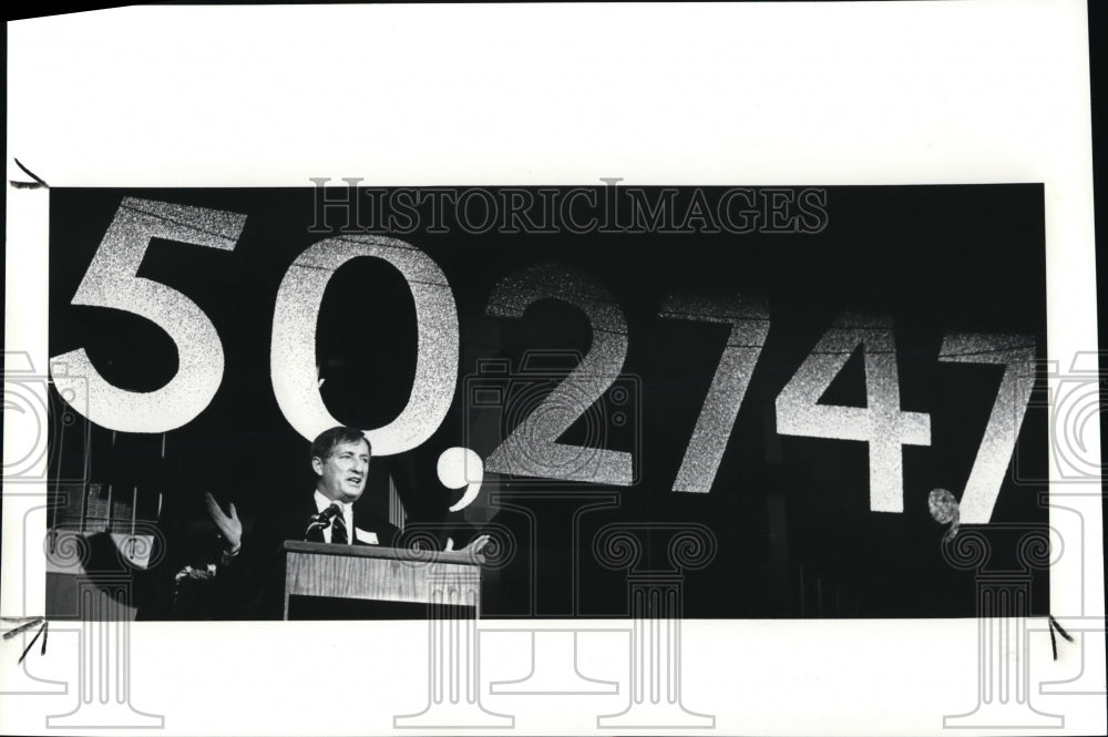 1988, Edward F. Bell Shows Off Final Big Campaign Number - cva01085 - Historic Images