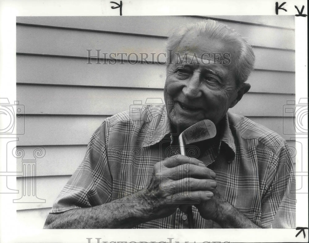 1985 Press Photo Lawrence G. Denk, 95, oldest Cleveland Heights FOP member - Historic Images