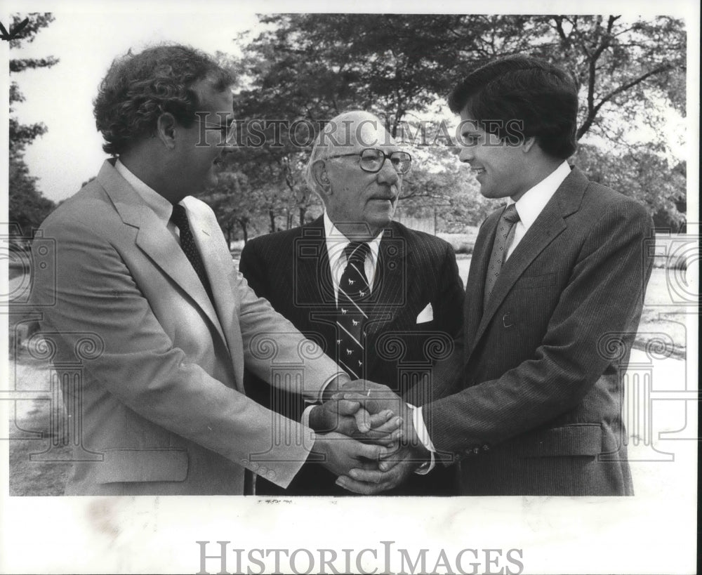 1982 Press Photo Ed Feighan, with Cong Claude Pepper and Cong Dennis Eckart - Historic Images