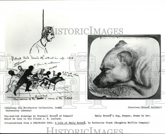 1991 Press Photo Branwell Bronte and Emily Bronte pen and ink drawing. - Historic Images
