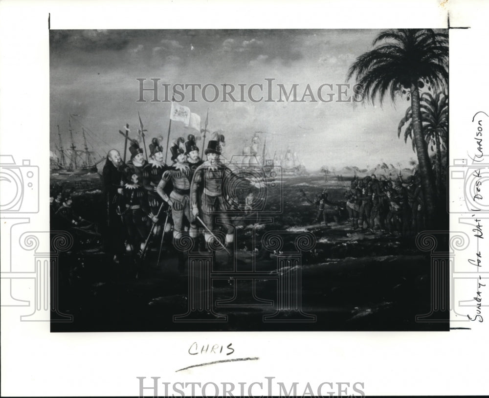 1991 Press Photo Christopher Columbus Portrait during battle. - Historic Images