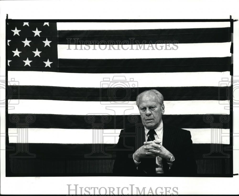 1988 Press Photo President Gerald Ford at Lorain Community College - Historic Images