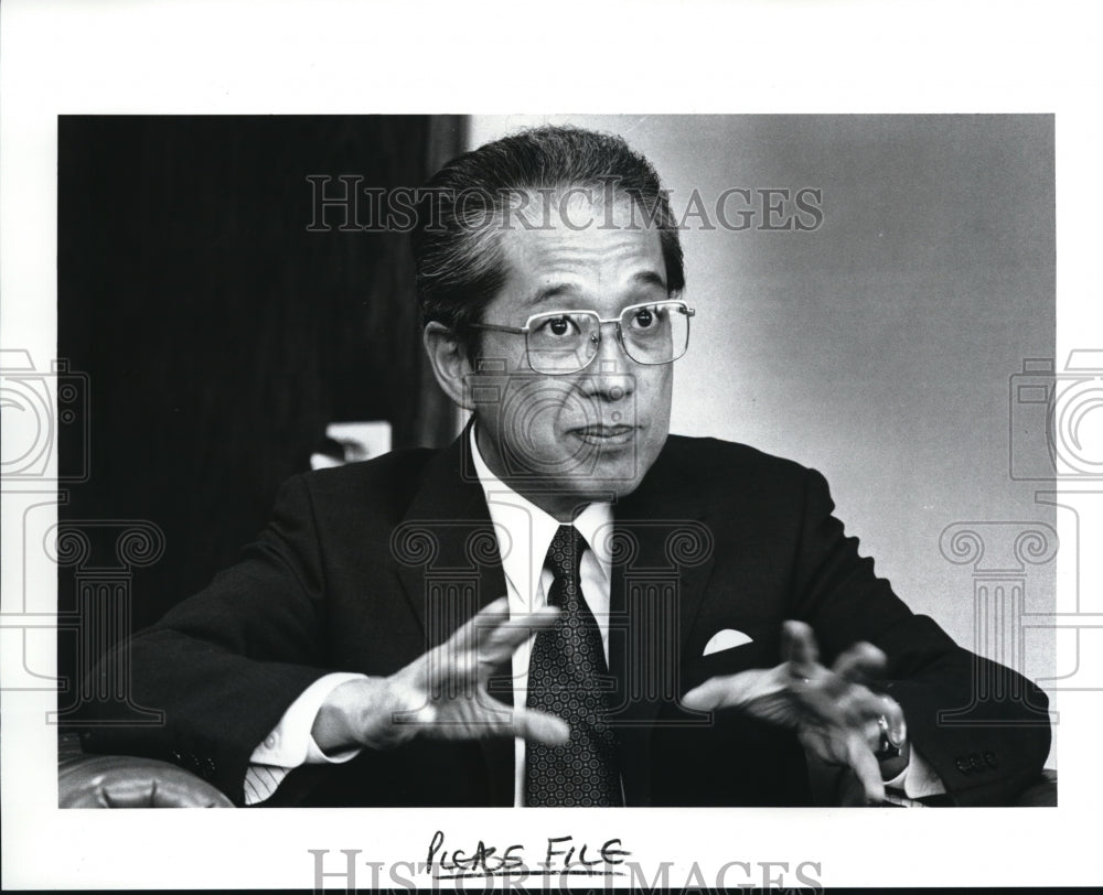 1989 Press Photo Chief executive officer of Mowawk Tire Co. ,Yoshimichi Hanabusa - Historic Images