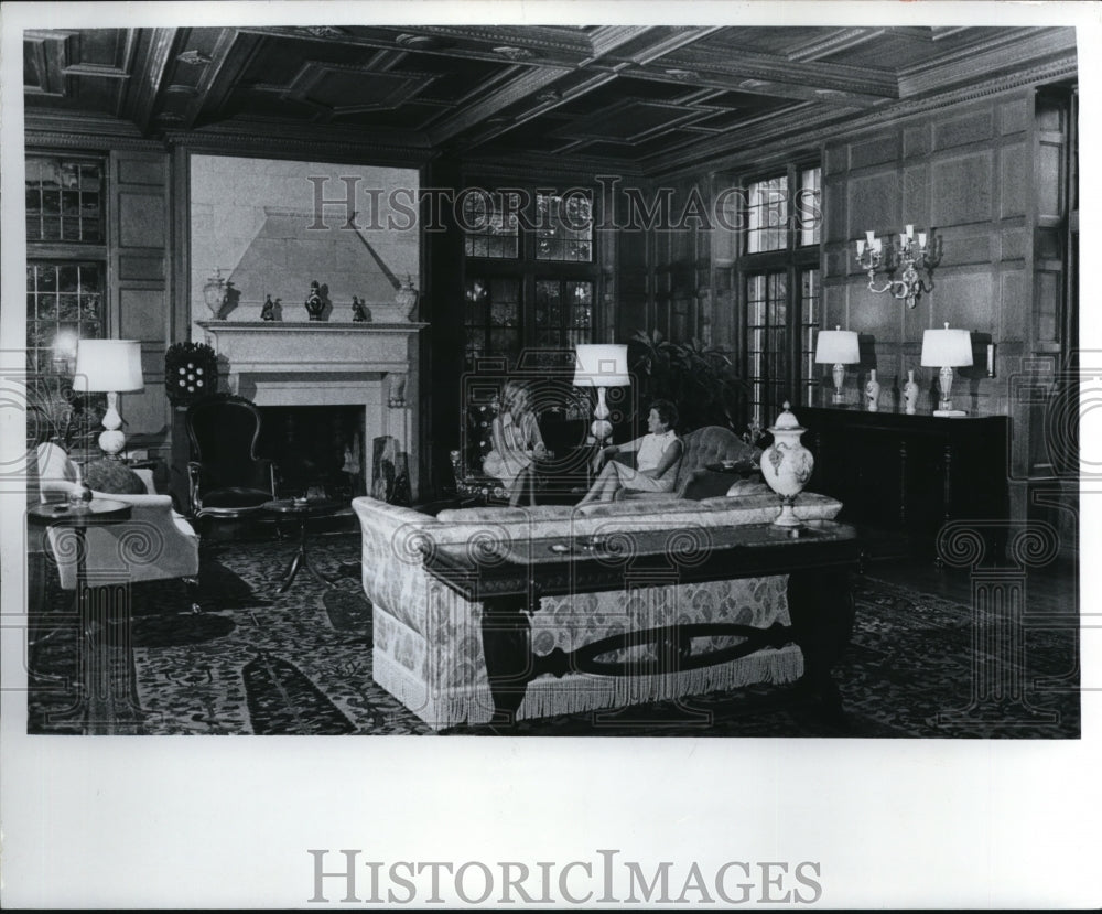 1975, Mrs. Roy Miner and Mrs. Hugh Luke at the Howard Hanna Home - Historic Images