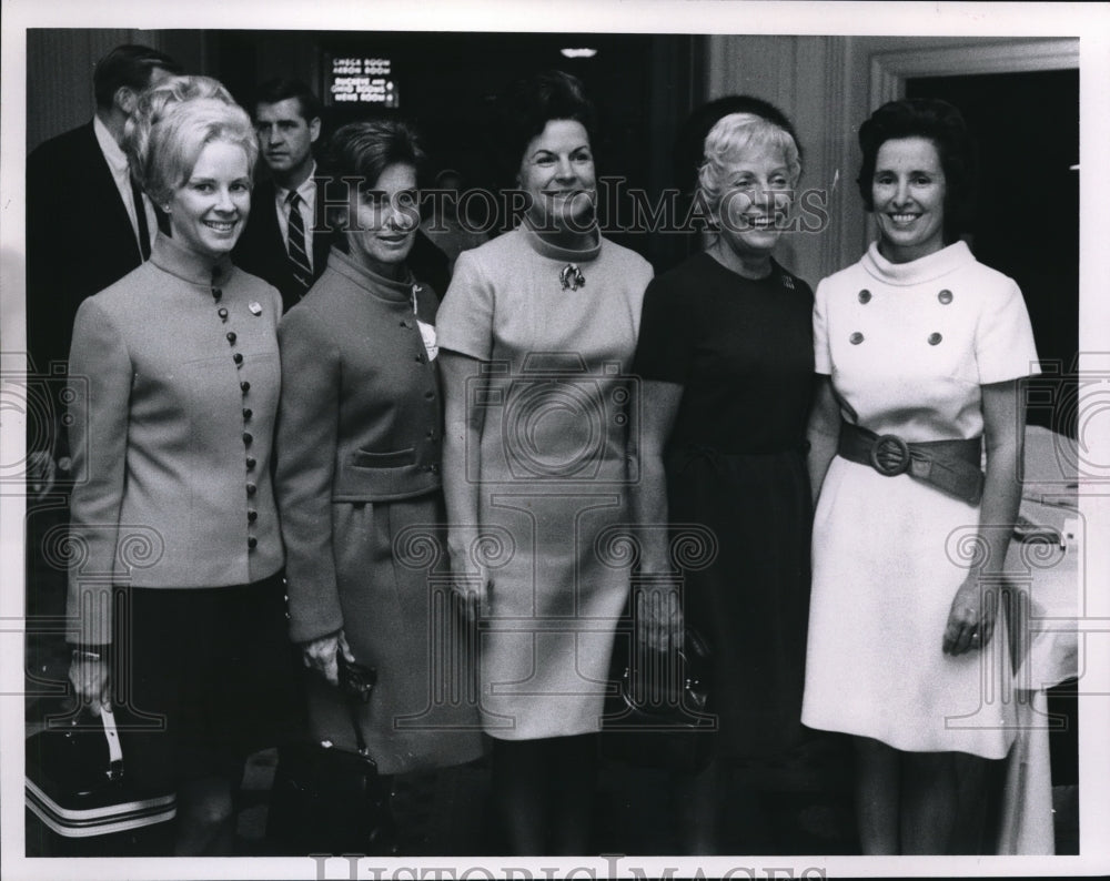 1968, Mrs. Hubert H Humphrey in Akron with Mrs Paul Lippsm, Mrs Vanek - Historic Images