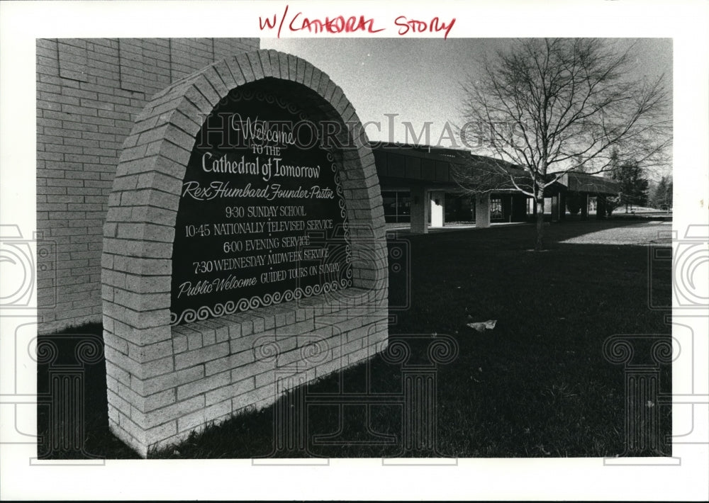 1979 Press Photo Cathedral of Tomorrow Welcome Sign, Pastor Rex Humbard - Historic Images