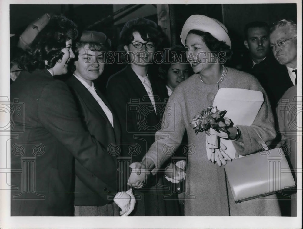 1964, Mrs Lyndon B Johnson meeting with students in Cleveland Ohio - Historic Images