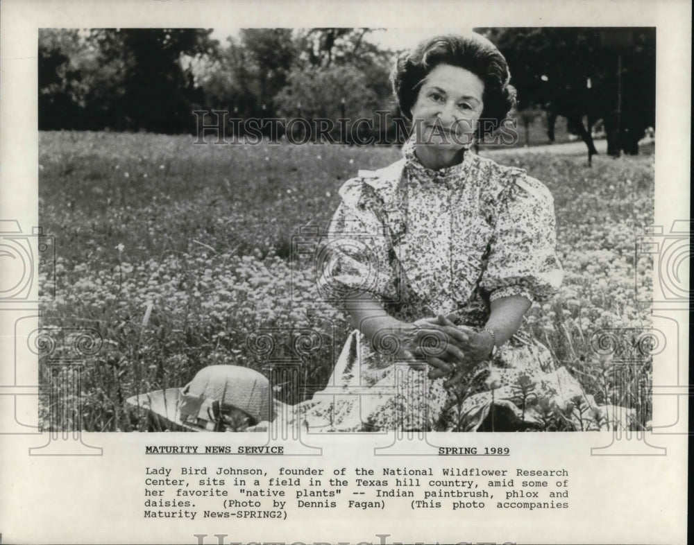 1989 Press Photo Lady Bird Johnson, founder of the National Wildflower Research - Historic Images