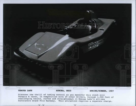 1987 Press Photo Mini Formula K racer in Geauga Lake's Euroracers Grand Prix - Historic Images