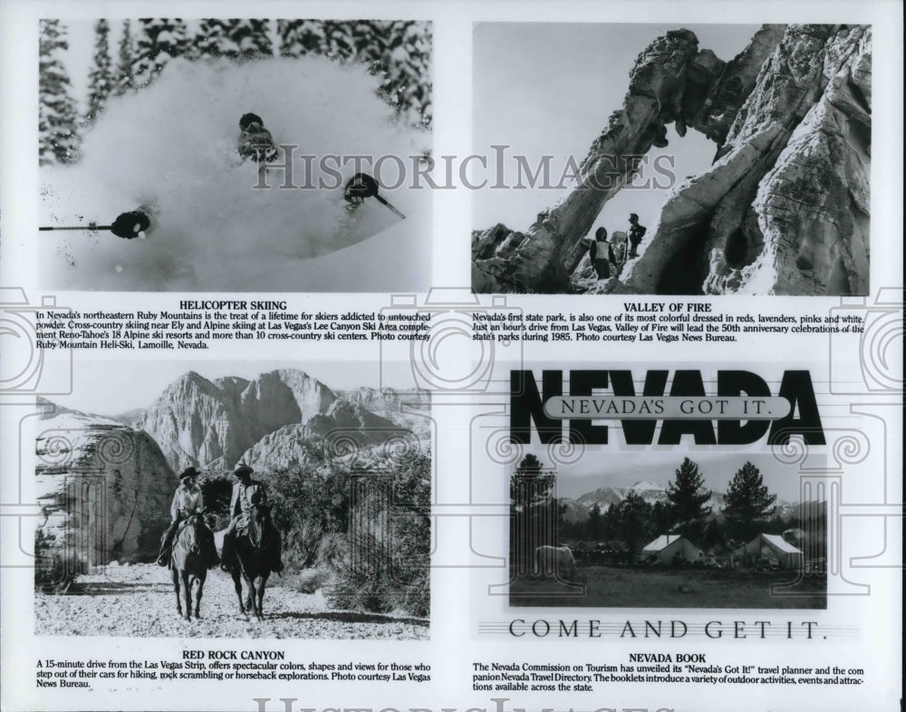 1985 Press Photo Helicopter Skiing,Red Rock Canyon,Valley of Fire &amp; 
Nevada Book - Historic Images