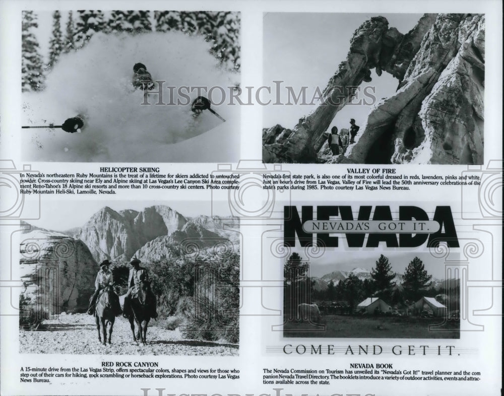 1985 Press Photo Helicopter Skiing,Red Rock Canyon,Valley of Fire & 
Nevada Book - Historic Images